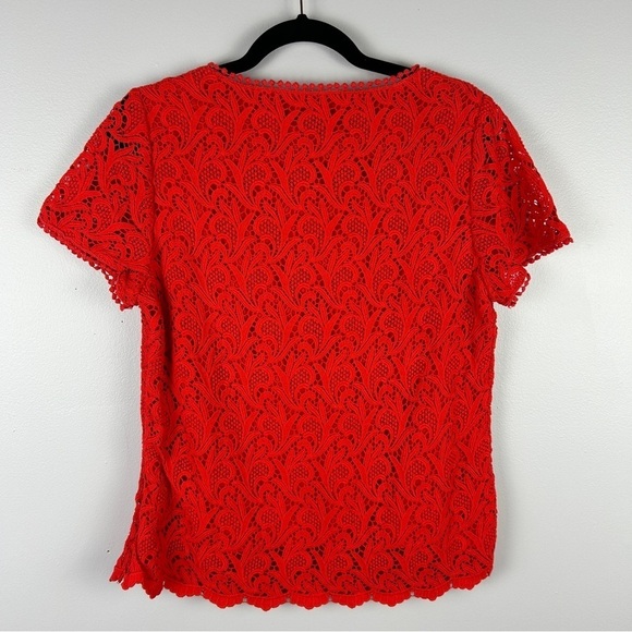 Talbots Lace Crochet Pom Cotton Short Sleeve Top Size 10 Vermilion - Picture 14 of 14